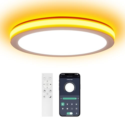 AIKVSXER 30cm LED Ceiling Light, 24W 3200LM Dimmable Ring Ceiling Light | 3000K-6500K,Night Light Mode,Remote Control,Round Flush Ceiling Lamp for Bedroom Kitchen Hallway