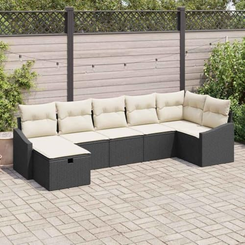 Teenpull Garten-Sofa-Set 7-teilig Schwarz, 55x62x69 cm Poly Rattan Outdoor Lounge Garnitur, Modulare Eck-Couch mit Stauraum für Terrasse & Balkon