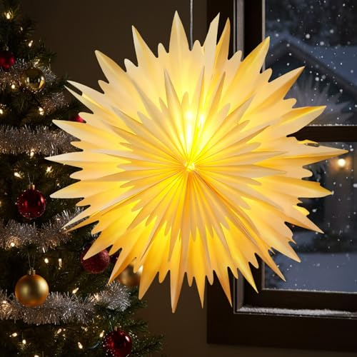 Weihnachtsstern Beleuchtet, Papierstern zum Aufhängen | Papierstern Lampenschirm, Papierstern Beleuchtet mit Beleuchtung, 3D Weihnachtsdeko Innen Fenster