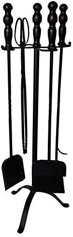 OWOHYG Juego de Herramientas para Chimenea, Juego de Herramientas para Chimenea de 5 Piezas, Juego Tradicional de Hierro Forjado para Estufa de leña o carbón, 75 cm, Accesorios Negros