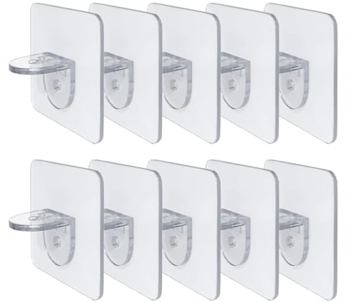 YAZWUR 10 PCS Selbstklebende Regalbodenträger, Schrankboden Träger ohne Bohren, Einlegeboden Halter für Regale, Bücherregale und Schränke, Acrylstützen mit hoher Tragfähigkeit (Transparent)