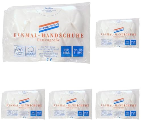 Fripac-Medis Einmal-Handschuhe, Beutel mit 100 Stück, Damengröße, geprägt 100 Stück (5er Pack)