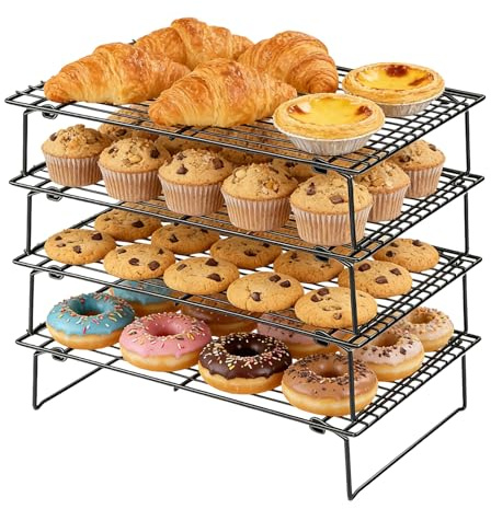 Sifxouped Juego de 4 Rejillas de Enfriamiento Apilables 40 x 25 cm Rejillas para Tartas con Revestimiento Antiadherente Plegables Aptas para Galletas Tartan sin BPA Aptas para Horno Lavavajillas