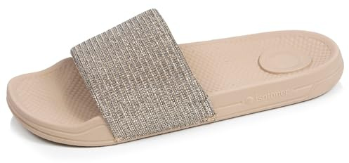 Isotoner Mules Claquettes Femme Semelle Confortable et légère, Sandale de Plage, Piscine, 39, Beige Strass