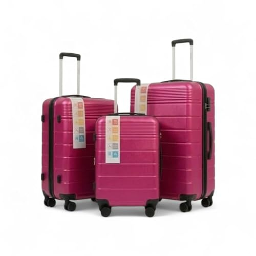 Italia Magazzini Set Valigie Rigide 3 Pezzi con 4 Ruote Girevoli, Trolley da Viaggio Leggero con Manico Telescopico e Chiusura di Sicurezza, Set Valigie Grande Media Piccola (Fucsia)