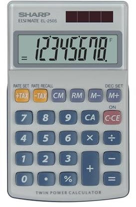 Sharp EL-250S Taschenrechner (8 Stellen, Solar- und Batteriebetrieb) Weiß