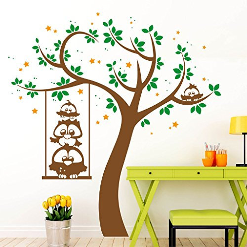Wandtattoo Baum mit Eulen (3farbig) Wandaufkleber Wandbild für Kinderzimmer Spielzimmer Eule auf Ast