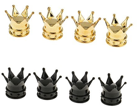 8 x Krone geformt Ventilschaftkappen, Erstazteil für KFZ LKW PKW - Gold, Schwarz