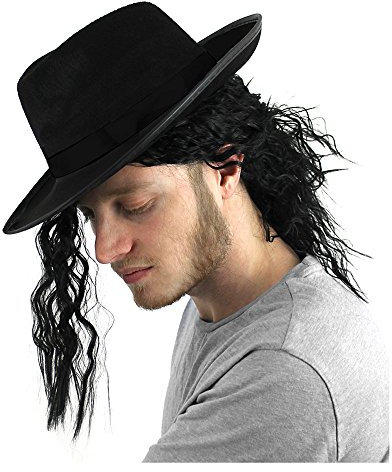 I LOVE FANCY DRESS LTD POP King DER 80er Jahre Hut MIT BEFESTIGTEN Haaren. KOSTÜM ZUBEHÖR. DER Hut IST SCHWARZ. 48 HÜTE