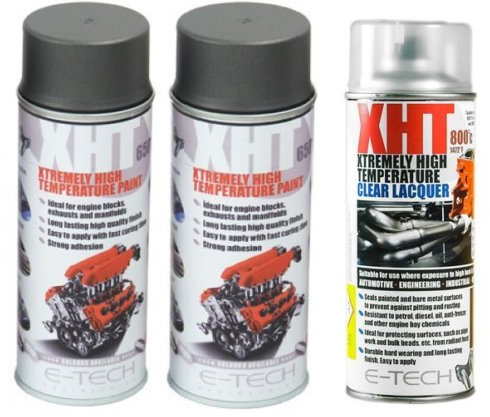 E-Tech 400ml XHT VHT Very High Temperature Paint 2 x GRAPHITE 1 XHT Clear Lacquer for Car Engine Block Exhaust Metal Surface