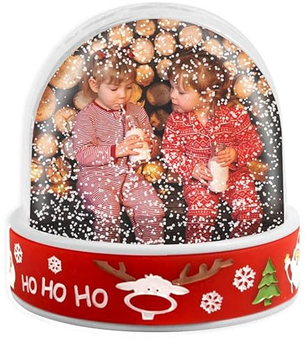 Christmas Xmas Personalised Photo Snow Globe Dome Shaker Ornament | Red