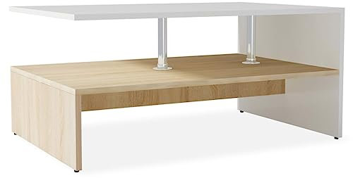 vidaXL Couchtisch Beistelltisch Wohnzimmertisch Kaffeetisch Sofatisch Teetisch Tisch Holzwerkstoff 90x59x42cm Eiche Weiß PVC-Kanten Edelstahlstützen