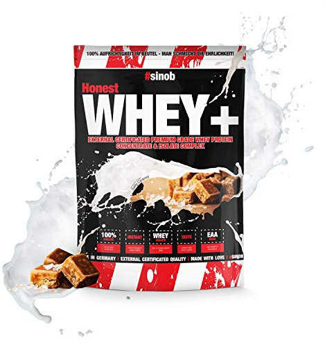 Honest Whey Protein Polvere (Salty Caramel) 1 x 1000 g con 12,5% di isolati in polvere proteica solubile istantanea con EAA & BCAA di latte di salice fresco.