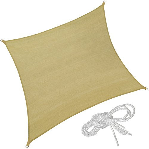 tectake® Voile d'ombrage carrée 5x5m Protection Bache Anti UV 50+ Toile ombrage Exterieur résistante & Respirante Toile tendue avec Câbles de Tension pour Balcon Terrasse Exterieur Patio Piscine