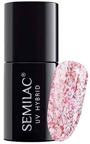SEMILAC Glitter Pink Gel Nail Polish. 100% Odourless, Long Lasting & Easy To Apply. UV/LED Gel Nail Varnish For Manicure & Pedicure At Home Or Salon 7ml - 295 Peach Pink Shimmer.