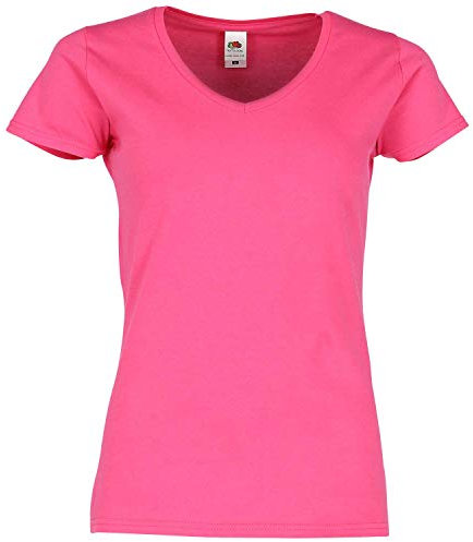 Fruit of the Loom Ladies Iconic 150 V-Neck T-Shirt, Größe:L, Farbe:Fuchsia
