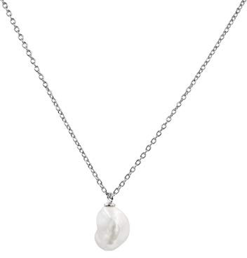Damen Perlen Anhänger Halskette Süßwasser Zuchtperlen Barock Keshi Form 9-10 mm | 925 Sterling Silber Rhodium Plated von Secret & You | 38 bis 45 cm lang.