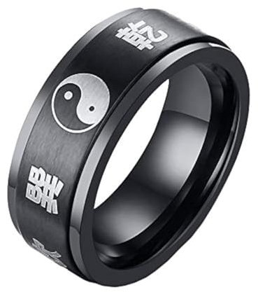 PAURO Herren Edelstahl 8mm Schwarzer Jahrgang Yin Yang TA IC HalloAmulett Mantra Drehbarer Ring Größe 62 (19.7)