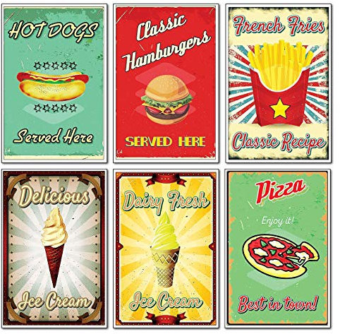 Fridge magnets vintage retro fast food signs set of 6 flexible magnets