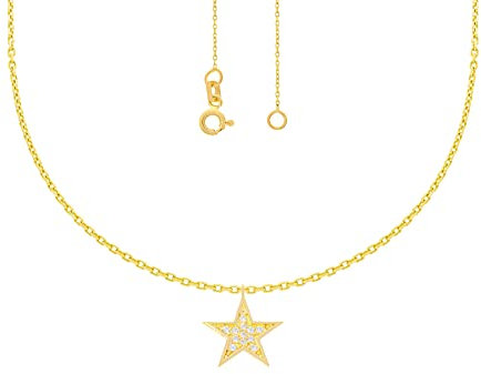 585er Rotgold Collierkette mit Sternanhänger Zirkonia Etui Halskette Collier