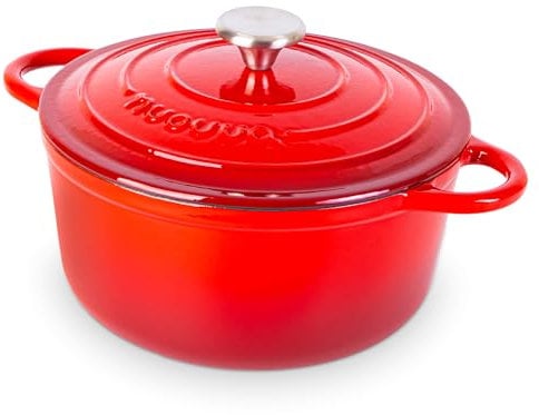 Cocotte en Fonte Émaillée – Casserole Faitout avec Couvercle, Antiadhésif, Marmite pour Induction et Four, 4.7 Liter – Rouge – par Nuovva