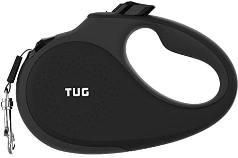 TUG 360° Tangle-Free Retractable Dog Lead for Up to 25 kg Dogs | 5 m Strong Nylon Tape/Ribbon (Medium, Black)