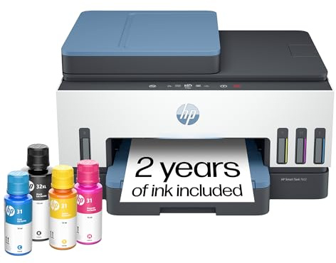 HP Smart Tank 7602 Wireless All-in-One Ink Tank Printer, Scanner, Copier with 2 Years of Ink Included, Best-for-Home Office, Cartridge-Free Refillable, AI-Enabled (28B98A)