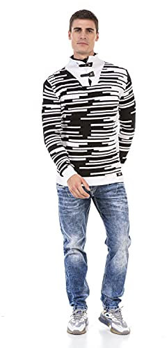 Cipo & Baxx Herren Pullover – Stylischer Strickpullover im modernen Design mit hohem Perfekt für Freizeit, Alltag & Coole Streetwear Outfits - CP245 Weiß Schwarz S