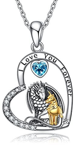 YAFEINI Drachen Kette Einhorn Anhänger Halskette 925 Sterling Silber Schmuck Geschenke für Damen Mädchen Herren (Das Einhorn und die Drachenkette)