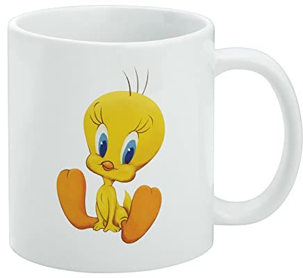 Looney Tunes - Tazza da caffè in ceramica con titti, idea regalo per caffè, tè e bevande calde, 325 ml, colore: bianco