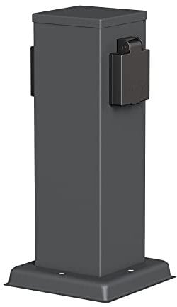 ledscom.de Garten Steckdosensäule Polly für außen, IP44, 2-Fach, Edelstahl, anthrazit, eckig, 27 cm