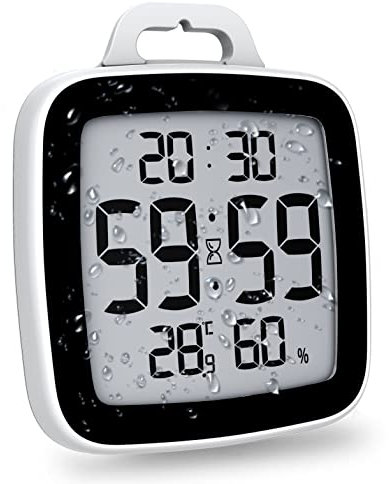LXSZRPH Shower Clock Digital Kitchen Bathroom Countdown Clock Timer, Waterproof for Water Splashes, Temperature Humidity Display, Standing Wall Clock for Shower Cooking Study Makeup (Black)