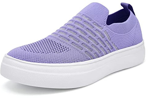 Wryweir Frauen Leichte Mode Casual Sneakers Bequem Gestrickt Mesh Atmungsaktiv Walking-Schuhe,39.5 EU Purple