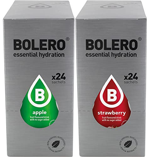 Bolero Drink - 2X Scatola con 24 Bustine al gusto di Mela + Fragola - Preparato Polvere Solubile Per Bevanda