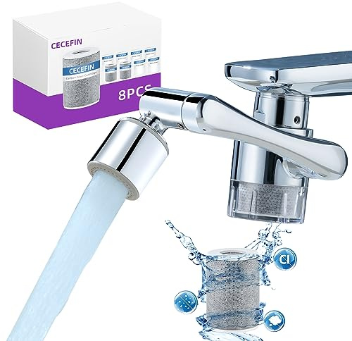 1080° Schwenkbarer Wasserhahn-Verlängerung Wasserfilter-Belüfter,2 Modi Spritzwasserhahn Verlängerung, multifunktionaler Roboterarm, Waschen Auge/Haare/Gesicht