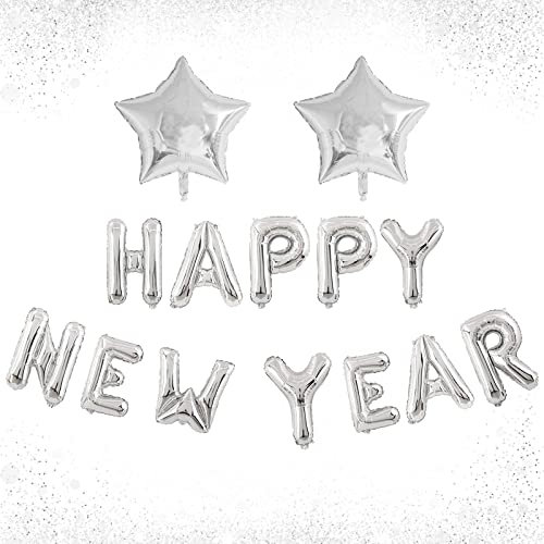 Luftballons Happy New Year, Happy New Year Ballons Silber, Neujahr Folienballon, Luftballons Neujahr mit Stern, Riese Frohes Neujahr Luftballons für Weihnachten Silvester 2023 Party Dekoration Ferien