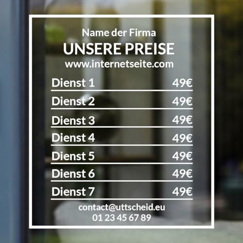 Kundenspezifischer Aufkleber für Schaufenster, personalisierbar - Preise