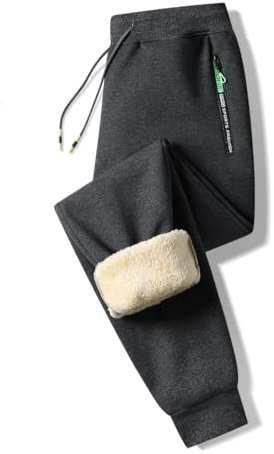 ZOXOZ Jogginghose Herren Baumwolle Sherpa Gefüttert Warme Winter Fleece Traininghose Sporthose Lang mit Reißverschluss Taschen Grau L