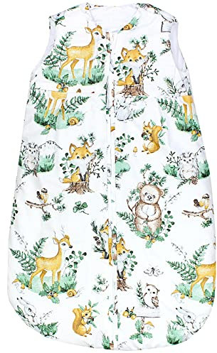 TupTam Schlafsack Baby 2.5 TOG – Atmungsaktiver Ganzjahresschlafsack für Kinder, OEKO-TEX zertifiziert, Farbe: Tiere in Blättern/Braun/Grün, Größe: 80-86