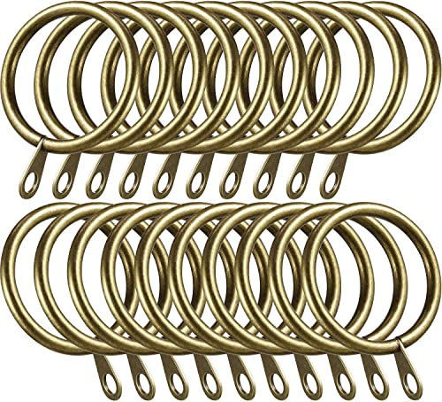 30mm Metal Curtain Rings in Antique Brass - Sliding Eyelet for Poles and Rods - Pack of 12