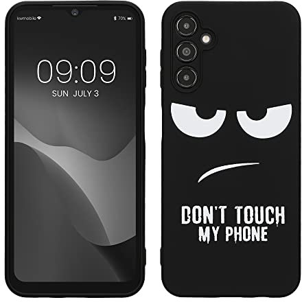 kwmobile Hülle kompatibel mit Samsung Galaxy A14 5G - Handyhülle Silikon Case - Don't Touch My Phone Weiß Schwarz