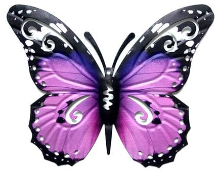 Large Metal Butterfly Garden Ornaments Outdoor, Metal Wall Art Big Butterfly Decorations for Outside Garden Shed Fences Yard Decorations Wall Hanging (Purple)