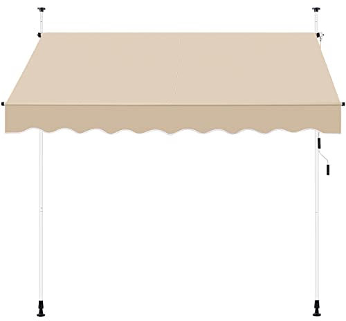 Abician Auvent Rétractable sur Pied, Store Banne Manuel avec Manivelle, Hauteur Et Inclinaison Réglable, pour Balcon, Terrasse, Porche, Jardin, Restaurant, Café, 250 x 120 cm Beige