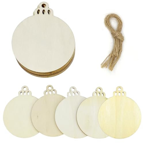 30Pcs Wooden Baubles, Round Wooden Christmas Ornaments with Hole, Tree Hanging Decorations for Kids DIY Crafts A6-SDYQMP