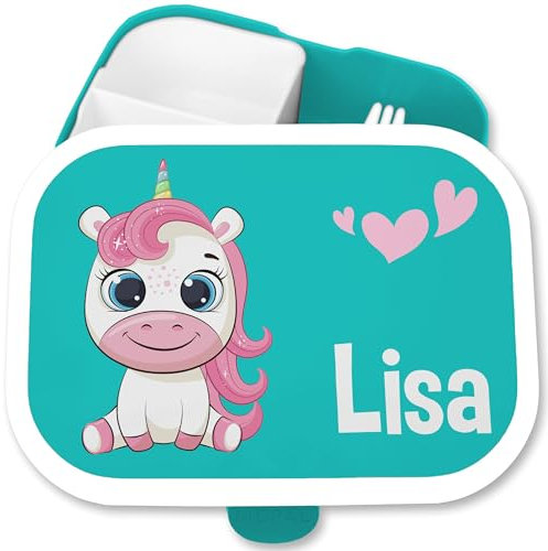 Kinder Campus für Mepal - Brotdose Einhorn süß I Vesperbox Einhörner Jausenbox Unicorn I Einhornmotiv - 750 ml - Türkis - einhörnern vorschulkinder geschenke unicorns brotzeitbox