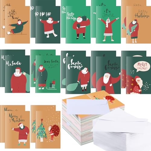 Zhanmai 180 Set Klassische Weihnachtskarten mit Umschlägen Blanko Innen Weihnachtskarten Bulk Vintage Weihnachtskarten 12 lustige Designs Weihnachtskarten Urlaub Grußkarten mit 180 Umschlägen