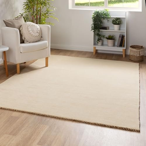 Steffensmeier Gabbeh Teppich Nomade | Wolle (Schurwolle), Beige, Größe: 290x390 cm Kurzflor Teppich für Wohnzimmer, Flur, Ethno Look