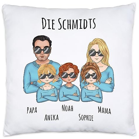 Kiddle-Design Familien Kissen Personalisiert Vater Mutter 3 Kinder Muttertag Vatertag Papa Mama Coole Family Sohn Tochter