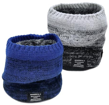 EUPSIIU 2 Stück Fleece Halswärmer Winddicht Thermo Gestrickt Schlauchschal für Herren Damen, Verdickte Winter Loop Schal Halstuch Halswärmer Ski Nackenwärmer für Outdoor Skifahren Motorrad (2PCS)