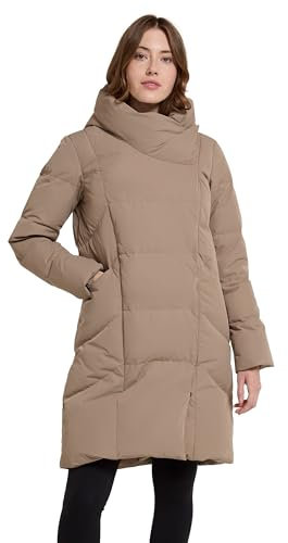 Mountain Warehouse Cosy Wrap Womens Down Padded Jacket - Water Resistant Ladies Puffer Coat, Down Fill Power 600 - Winter Travelling & Daily Use Taupe Women's Size 18